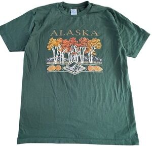 Vintage Alaska T Shirt USA Made Single Stitch Puff Print Graphic Green Size XL